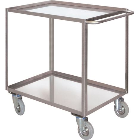 Portatutto Grande a 2 piani con bordo di contenimento in acciaio inox AISI 304 con ruote con freno
