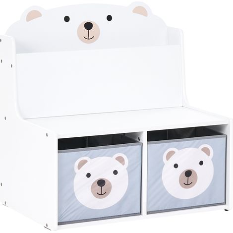 Banco con almacenaje habitación infantil motivo animal de MDF con estantería para libros sala de juegos blanco Mimili (1/5)