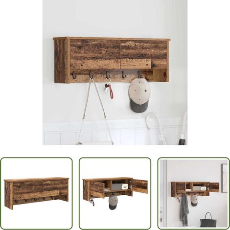 Bois ancien - Porte-manteau mural avec étagère Bois ancien 80 x 20 x 30 cm (1/5)