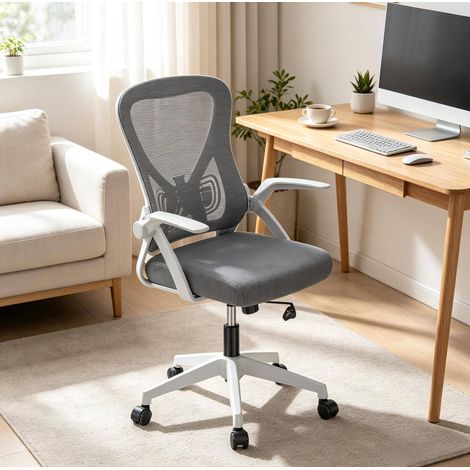Chaise de bureau ergonomique grise avec dossier en filet réglable (1/5)