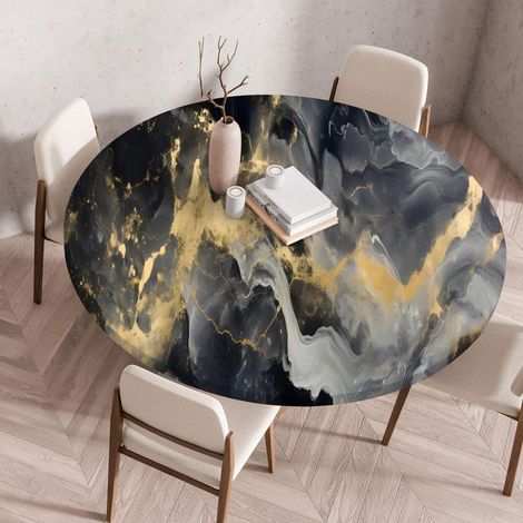 Housse de table élastique ronde lavable avec élastique 90cm aspect pierre