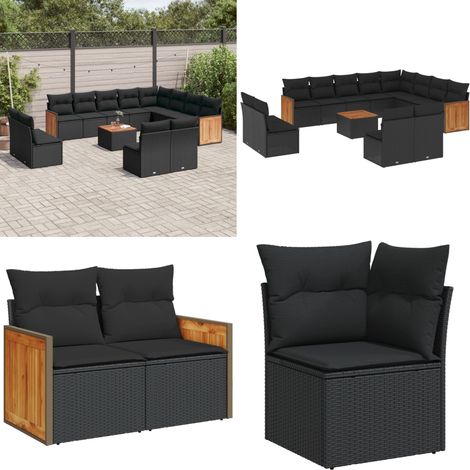 13-tlg. Garten-Sofagarnitur mit Kissen Schwarz Poly Rattan - Gartenmöbel Set - Rattan Möbel - Outdoor Möbel - Lounge Set - Esstisch Set - Home & Living (1/5)