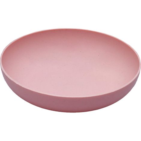 Assiette plate ronde et profonde rose, en paille de blé et polypropylène (PP), idéale pour servir fruits et sauces. (1/5)