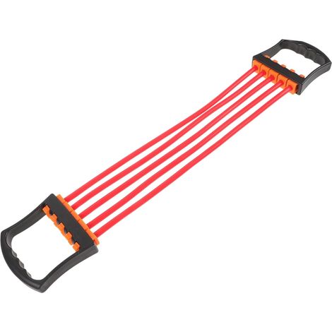 Extenseur poitrine 5 tubes TPE rouge, poignées antidérapantes, démontable, pilates/home gym