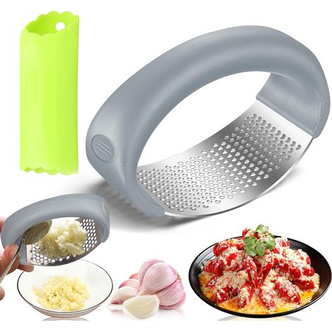 Presse Ail à Bascule Inox Manuelle En Decoupe Ecrase Concasseur 2 Pièces Acier inoxydable Acier Gris (1/5)