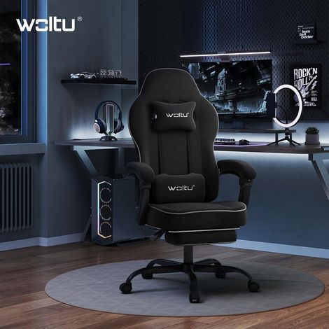 Woltu – Racing office chair – Ergonomic design with adjustable headrest and lumbar support – Breathable fabric – 150kg weight capacity – 360° swivel (1/5)