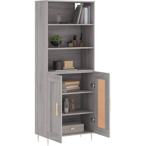 Buffet de Cuisine Sonoma Gris 69,5x34x180 cm - Meuble Rangement Haut en Bois d'Ingénierie pour Salle à Manger et Salon (1/5)