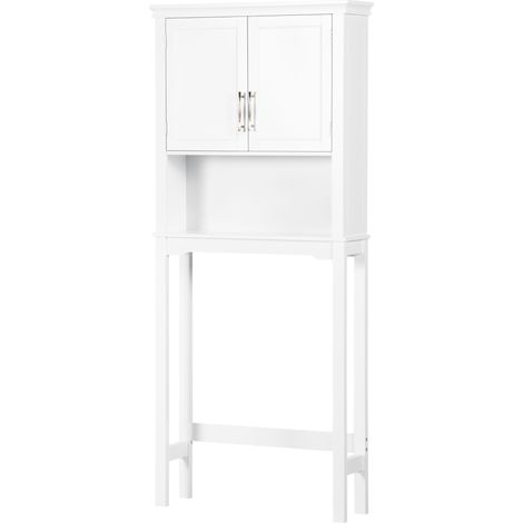 Meuble WC sur cuvette double porte étagère réglable niche blanc 71x20,5x165 cm