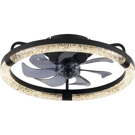 Plafonnier ventilateur 50 cm avec lumière LED, extra plat, télécommande, 6 vitesses, éclairage dimmable pour chambre et salonNoir (1/4)