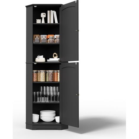 Armoire d'angle noire, meuble de rangement avec 2 portes et étagères réglables, buffet pour cuisine et salon, 42x42x166 cm (1/5)