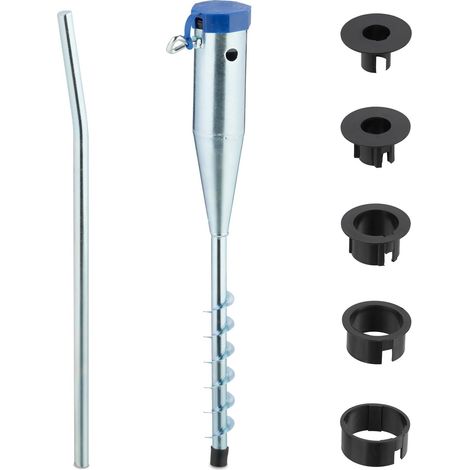 Douille de Sol Parasol, ancrage séchoir Parapluie, 25-55 mm, à Visser, Acier, Dents de Gazon, argenté/Bleu (1/5)