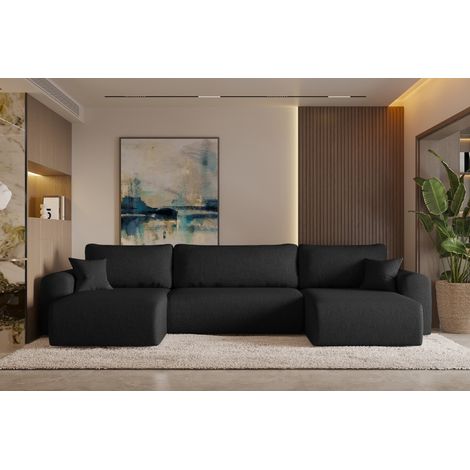 Ecksofa mit schlaffunktion und bettkasten, Sofa U-form, Couch U-form CAPRI Neve Schwarz (1/4)