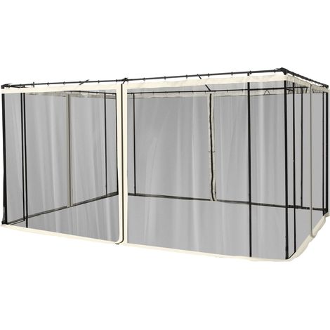 Tente de jardin 4 panneaux latéraux 3,4x2 cm avec moustiquaire pour tonnelle, zip et anneaux Noir