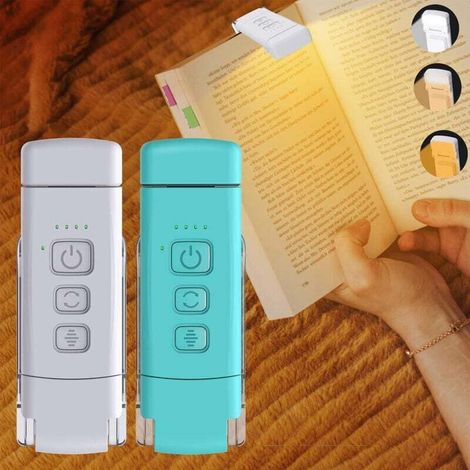 Lámparas de lectura recargables por USB Crezuo (paquete de 2) para lectura nocturna, portátiles, con clip, LED, 3 colores, brillo ajustable.
