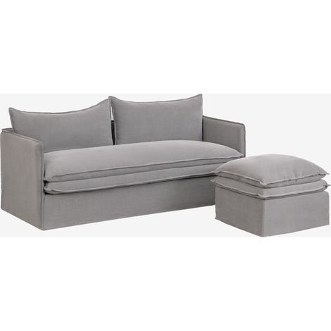 SKLUM Wohnzimmerset mit 3-Sitzer-Sofa und Pouf aus Leinen und Baumwolle Grace