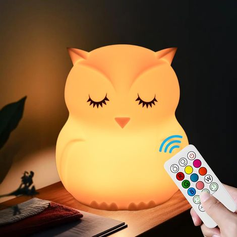 Veilleuse chouette lampe de chevet Lumières changeantes multicolores intérieure 9 couleurs décoration de chambre pour filles garçons adolescents cadeau L'heure peut être réglée – Taille M (1/5)