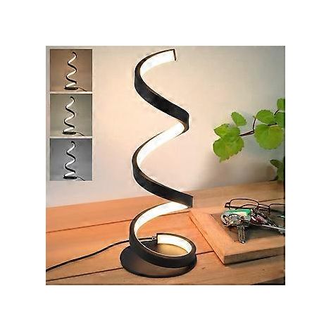 Dimmbare schwarze LED-Tischleuchte – 10 W, moderne Nachttischlampe mit Schlater-Spiraldesign, Metall-Schreibtischlampe mit 2,9 m Kabel