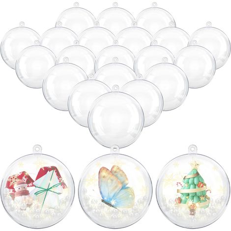 Lot de 20 Boules de Noël en Acrylique Transparent 8 cm pour décoration de décoration Petit Dessert ou fête de Mariage Halloween