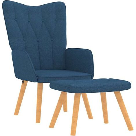 Fauteuil lounge avec repose-pieds, tissu bleu (1/5)