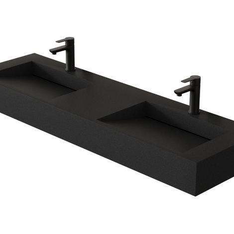BERNSTEIN - Lavabo mural de fundición mineral TWG16 - 153x45x15cm - base opcional de acero inoxidable negro mate Sin soporte metálico, cuarzo negro