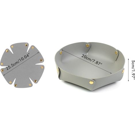 Coffret rangements cuir PU hexagonal plateau organisateur bac rangement amovible bouton pression pour clés téléphone pièces monnaie portefeuille montres L S marron clair gris clair (1/2)