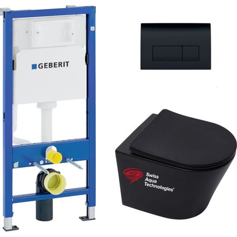 Pack cisterna empotradaDuofix + Inodoro sin brida SAT Infinitio Negro mate + Tapa con freno de caída + Placa Delta 50 (1/5)
