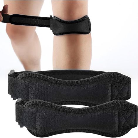 Genouillère Rotulienne 2 Pièces, sangles de genou pour tendon rotulien,Genouillère Sport Réglable, Genouillère Sport pour Rotulienne Femme et Homme, pour Basketball,Noir