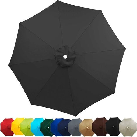 Auvent de Remplacement Baleines Toile de Rechange, Housse de Rechange pour Parasol De Jardin Terrasse Plage(Noir,2.5M/8 Arms)