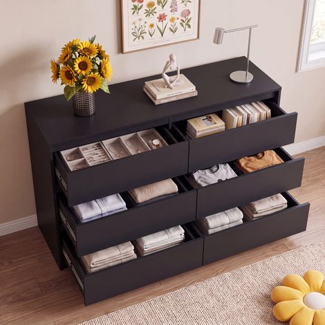 Commode noire 6 tiroirs 100 x 35 x 75 cm (1/5)
