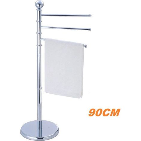 TRADE SHOP - Piantana Porta Asciugamani Arredo Bagno 3 Bracci Metallo Cromato 90cm -
