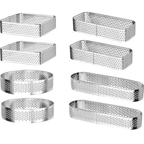Lot de 8 cercles à pâtisserie en acier inoxydable, moules à tartelettes antiadhésifs pour la pâtisserie maison. (1/5)