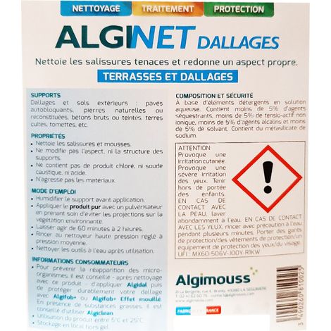 ALGINET DALLAGES - 15 LITRES - Nettoyant dallages, sols extérieurs ALGIMOUSS - 081004