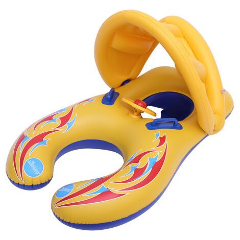 Bouée gonflable pour bébé avec pare-soleil amovible, aide à la natation, bouée gonflable mère-fils double cercle (1/5)