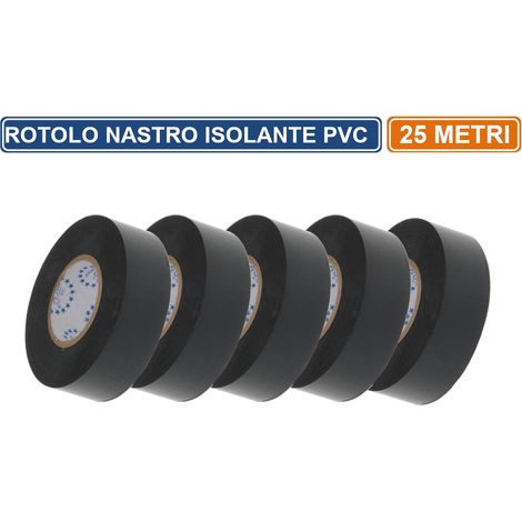 CONFEZIONE 5 PEZZI NASTRO ISOLANTE IN PVC NERO 25 METRI SPESSORE 0.13MM (1/2)