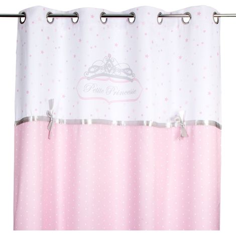 Atmosphera – Rideau enfant blanc et rose 140 x 260 cm – 100% polyester – 8 œillets argentés – Non occultant – Lavable en machine à 30°C (1/5)