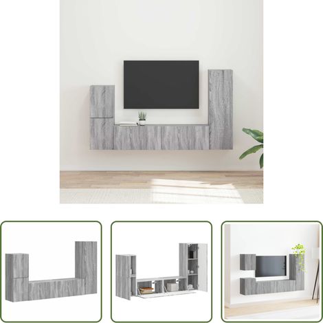 Wandregal - TV-Schrankset Wandmontiert 4 pcs Graues Sonoma Holzwerkstoff (1/5)