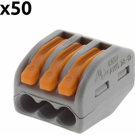 Lot de 50 mini bornes de connexion rapide à levier S222 pour fils rigides et souples - 3 entrées- (1/4)