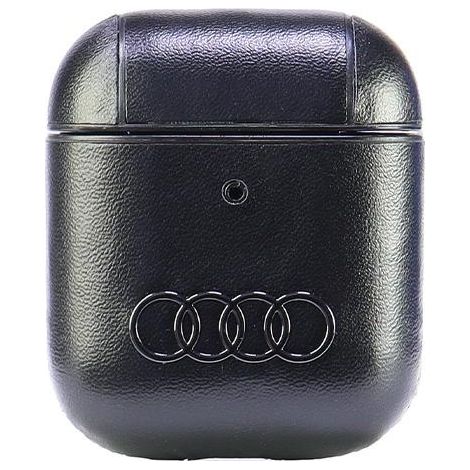 Cover Audi in pelle con logo grande per AirPods 1/2, nera/grigio antracite AU-AP-GT/D3-BK