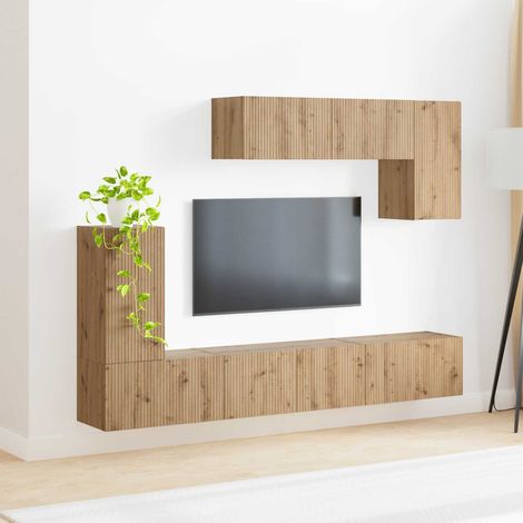 TV-Schrankset Wandmontiert 5 pcs Schwarz Holzwerkstoff