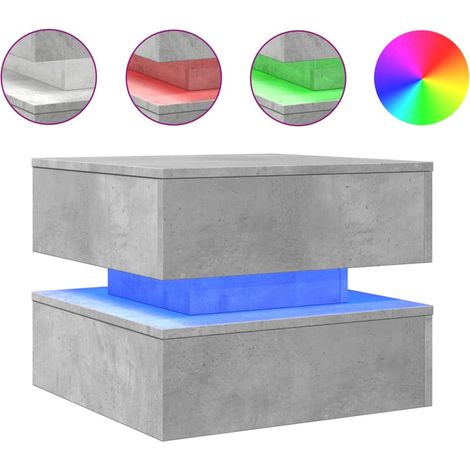 Mesa de centro de salón de diseño moderno con luces LED 50 x 50 x 40 cm madera de ingeniería gris DEC037660