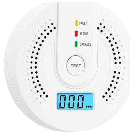 Détecteur de monoxyde de carbone, alarme de surveillance du CO, capteur de CO fonctionnant sur piles AA et affichage LED numérique pour usage domestique, réservoir, bouton de test (1/5)
