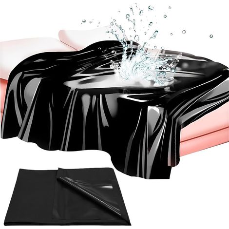 Jeu de rôle Couples Couvre-lit imperméable en Plastique PVC pour empêcher l'eau de mouiller Le Matelas, Noir（210 x 200cm） (1/5)