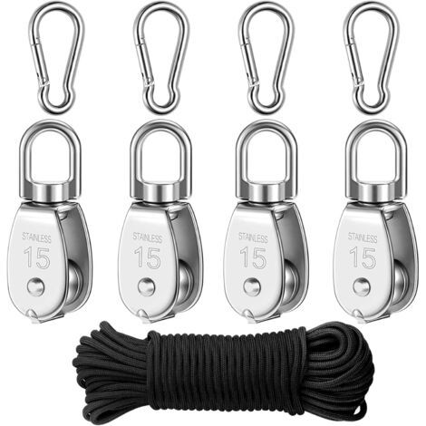 Poulies en acier inoxydable, poulies simples en acier inoxydable, poulies pour câbles métalliques, poulies M15 en acier inoxydable 304, poulies de levage, poulies à crochet, poulies simples pivotantes (1/4)