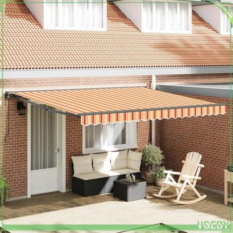 Store rétractable - 400x300 cm - Jaune et orange - Tissu anti-UV et déperlant - Télécommande (1/5)
