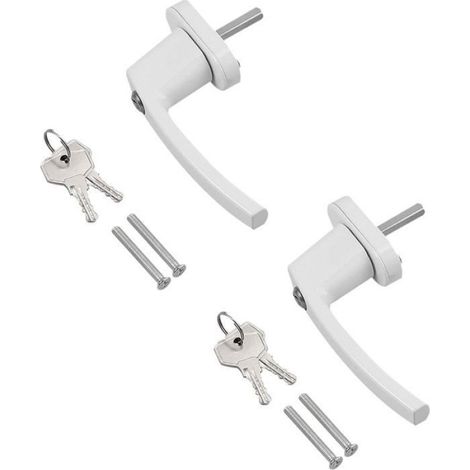 Poignées de fenêtre verrouillables à clé en aluminium blanc, 2 pièces, pour porte de balcon et fenêtres, fournies avec 4 vis et 4 clés (1/5)