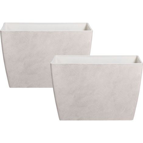 Lot de 2 Pots de Fleurs en Matière Synthétique Forme Rectangulaire Gris Clair Silenev (1/5)