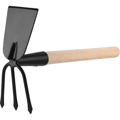 Garronda Serfouette Fourche et Panne Droite Mini Houe Râteau en Métal et Manche en Bois GD-0007 (Bineuse à mauvaises herbes : Noire, forme rectangulaire)