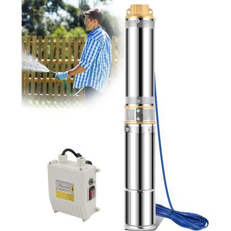 Jiubiaz Bomba sumergible para pozos profundos, 750 W, 4000 l/h Bomba para pozos, altura máxima 67 m, cable de 20 m, acero inoxidable, con caja de control