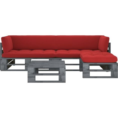 4-tlg. Paletten-Lounge-Set Grau Imprägniertes Kiefernholz (1/5)