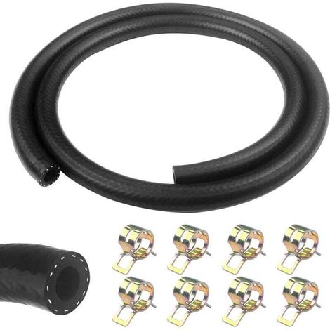 1 Mètre durite essence, 8mm Diamètre Intérieur durite gasoil, tuyau essence avec 8pcs colliers de serrage, Tuyau de Carburant pour Camion, Voiture, Tracteur ou Petit Moteur (1/4)